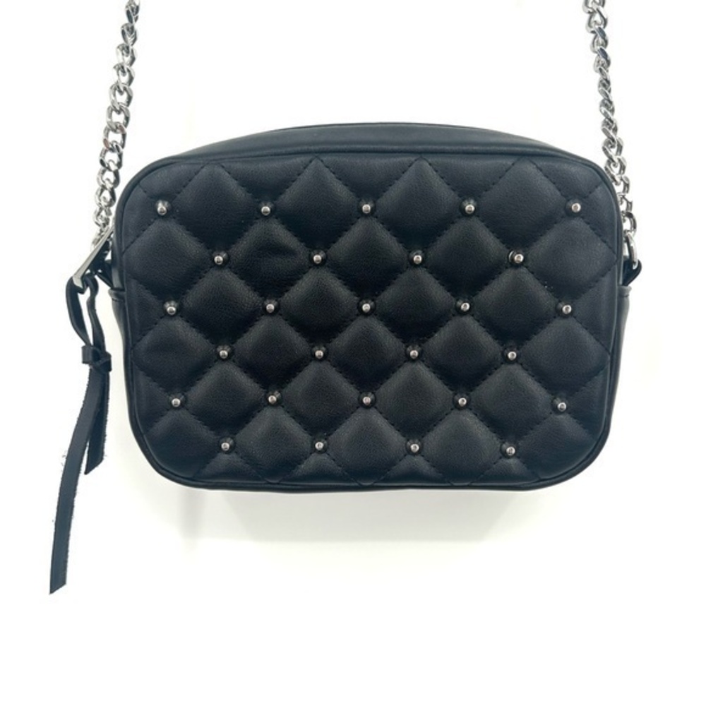 Rebecca Minkoff Black Vegan Leather Pavili 2307 Silver Studded Crossbody Purse